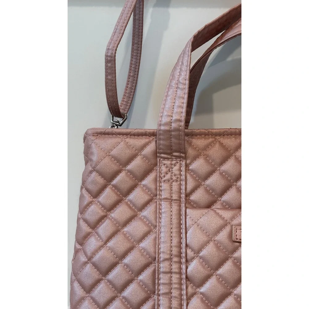Vera Bradley Metallic Rose Gold Quilted Crossbody Tote Bag Floral Lining